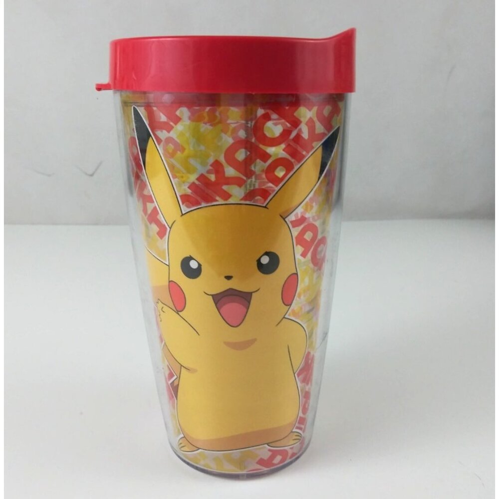 2016 Pokémon Nintendo Red & Yellow Pikachu 16oz Tumbler With Lid Made In USA